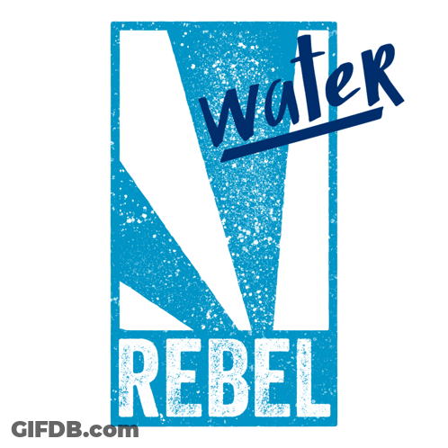 A Poster That Says Water Rebel With A Hand Holding A Spray Bottle GIF
