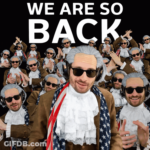 A Poster That Says We Are So Back With A Man Wearing A Wig GIF