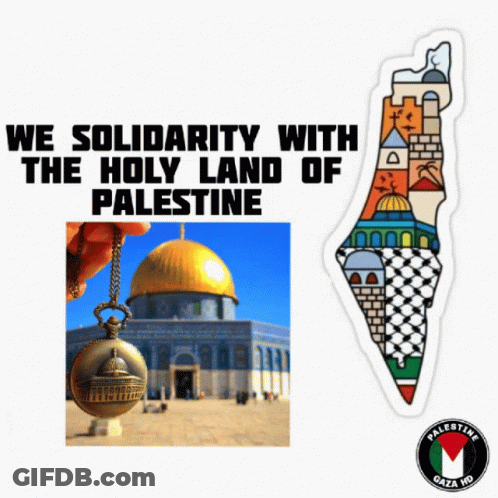 A Poster That Says ' We Solidarity With The Holy Land Of Palestine ' On It GIF