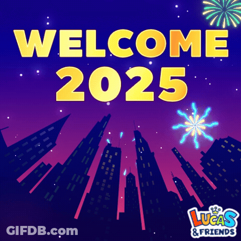 A Poster That Says Welcome 2025 With Fireworks In The Sky GIF