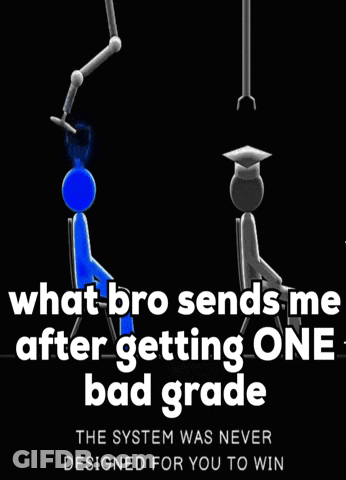 A Poster That Says What Bro Sends Me After Getting One Bad Grade And The System Was Never Designed For You To Win GIF