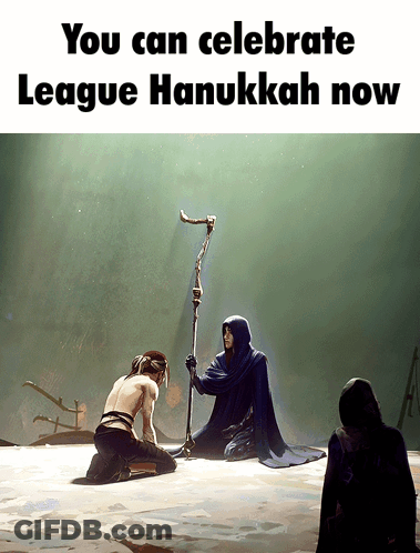 A Poster That Says ' You Can Celebrate League Hanukkah Now ' GIF