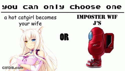 A Poster That Says You Can Only Choose One A Hot Catgirl Becomes Your Wife Or Imposter Wif J's GIF
