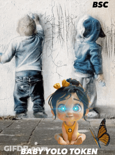 A Poster With A Baby And A Butterfly And The Words Baby Yolo Token On The Bottom GIF