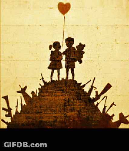 A Poster With A Boy And A Girl Holding A Heart And The Words Stop Killing GIF