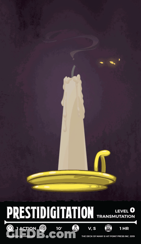 A Poster With A Candle And The Word " Prestidigitation " GIF