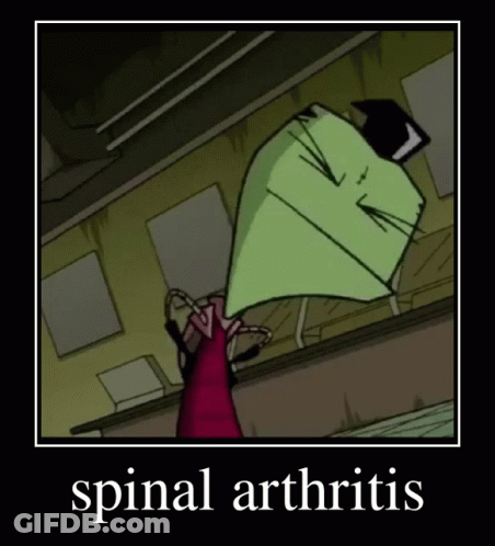 A Poster With A Cartoon Character And The Words Spinal Arthritis On It GIF