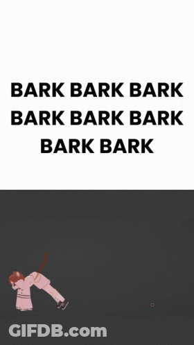 A Poster With A Cat And The Words Bark Bark Bark Bark Bark Bark Bark GIF