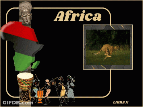 A Poster With A Cheetah And A Map Of Africa GIF