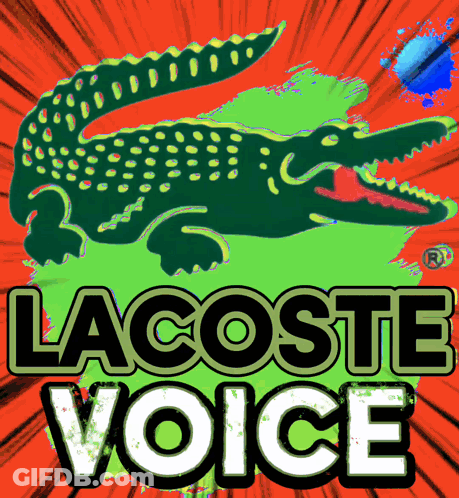 A Poster With A Crocodile And The Words Lacoste Voice Below It GIF