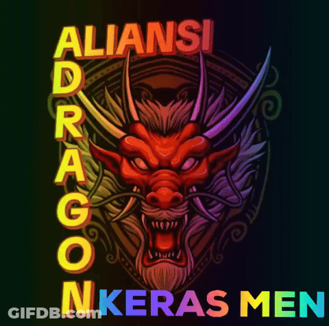 A Poster With A Dragon And The Words Aliansi Drago N Keras Men On It GIF
