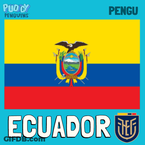 A Poster With A Flag And The Word Ecuador Under It GIF