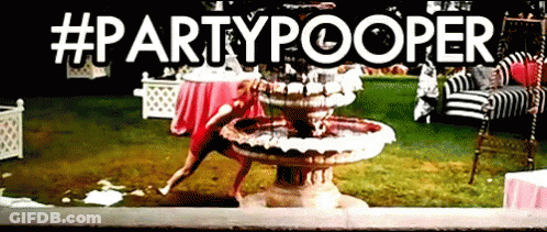A Poster With A Fountain And The Words Partypooper On It GIF