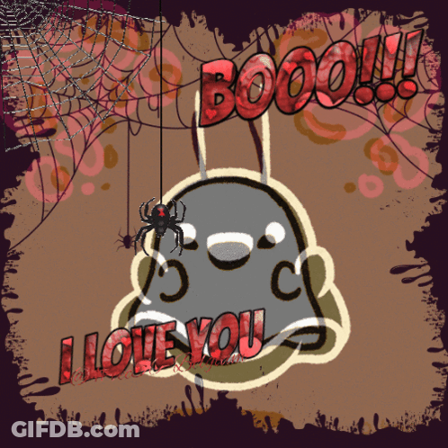 A Poster With A Ghost And The Words Boo And I Love You On It GIF