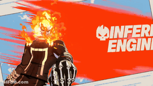 A Poster With A Ghost Rider And The Words Infern Engine On It GIF