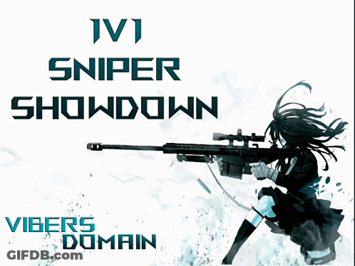 A Poster With A Girl Holding A Sniper Rifle And The Words Sniper Showdown Viber Domain GIF