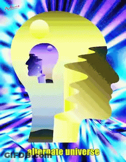 A Poster With A Head And The Words Alternate Universe On The Bottom GIF