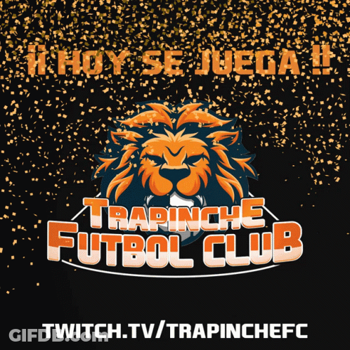 A Poster With A Lion And The Words Trapinche Futbol Club On It GIF