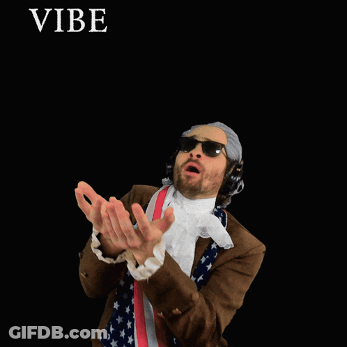 A Poster With A Man In A Costume And The Words Trying To Catch A Vibe GIF