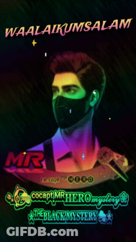 A Poster With A Man Wearing A Mask And The Words Waalaikumsalam At The Top GIF