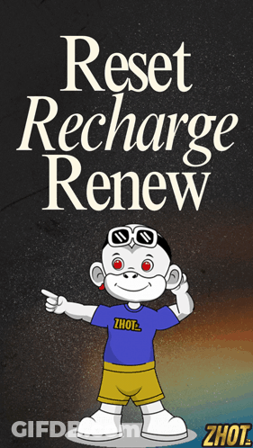 A Poster With A Monkey And The Words Reset Recharge Renew On It GIF