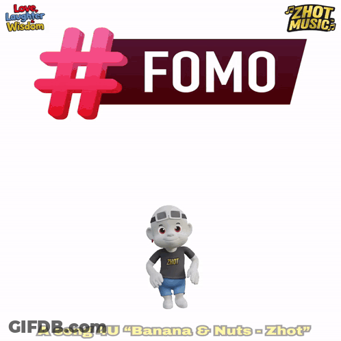A Poster With A Monkey Holding A Broken Heart And The Words " Fomo " GIF