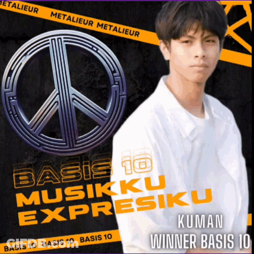 A Poster With A Peace Sign And The Words Basis 10 Musikku Expressiku GIF