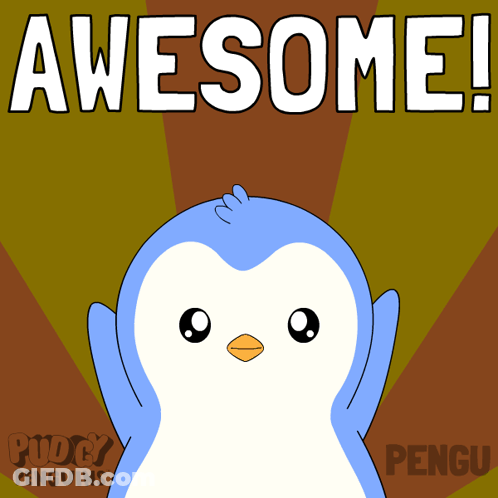 A Poster With A Penguin And The Words Awesome Written On It GIF