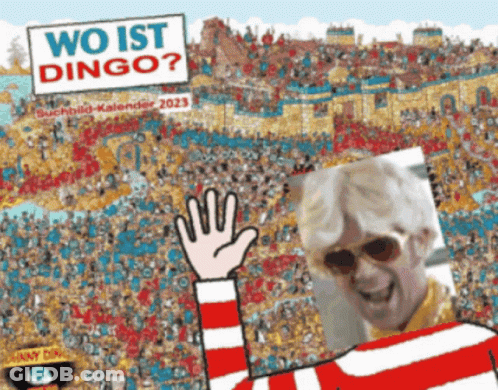 A Poster With A Picture Of A Man And The Words Wo Ist Dingo On The Top GIF