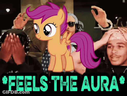 A Poster With A Pony And The Words Feels The Aura On It GIF