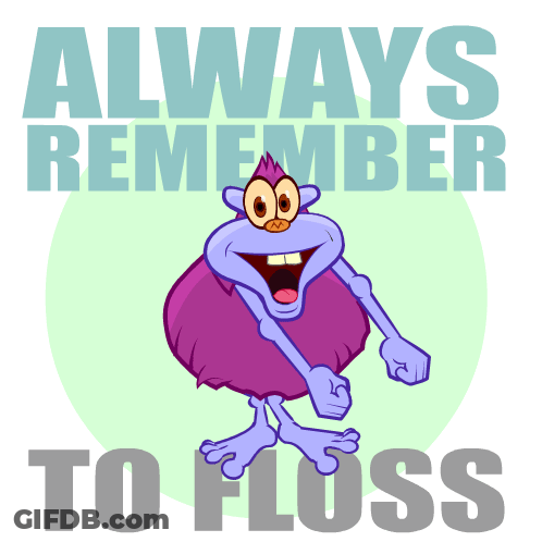 A Poster With A Purple Monster And The Words " Always Remember To Floss " GIF
