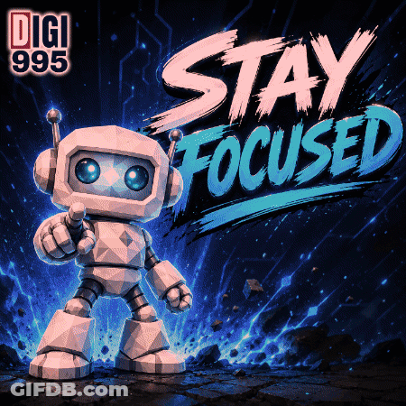 A Poster With A Robot And The Words " Stay Focused " On It GIF