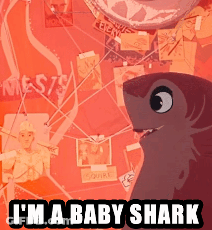 A Poster With A Shark And The Words " I 'M A Baby Shark " On It GIF