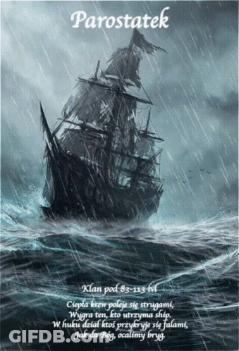 A Poster With A Ship In The Middle Of The Ocean And The Words Parostatek GIF