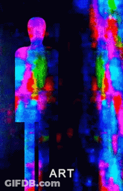 A Poster With A Silhouette Of A Person And The Word Art At The Bottom GIF