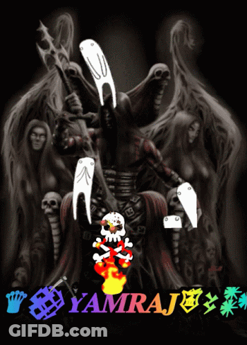 A Poster With A Skull And Crossbones And The Name Yamraj On The Bottom GIF
