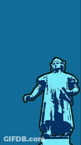 A Poster With A Statue And The Words Nous Ples In Yellow GIF