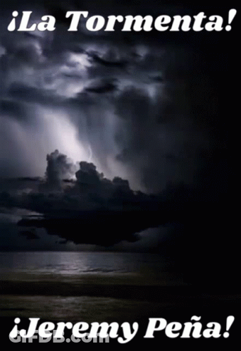 A Poster With A Stormy Sky And The Name Jeremy Peña On The Bottom GIF