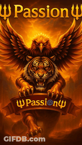 A Poster With A Tiger And An Eagle And The Words Passion GIF