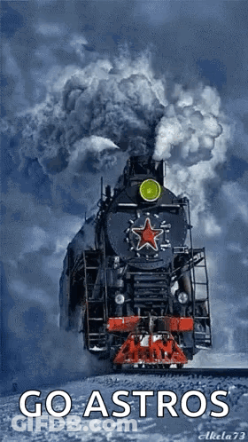 A Poster With A Train And The Words Go Astros GIF