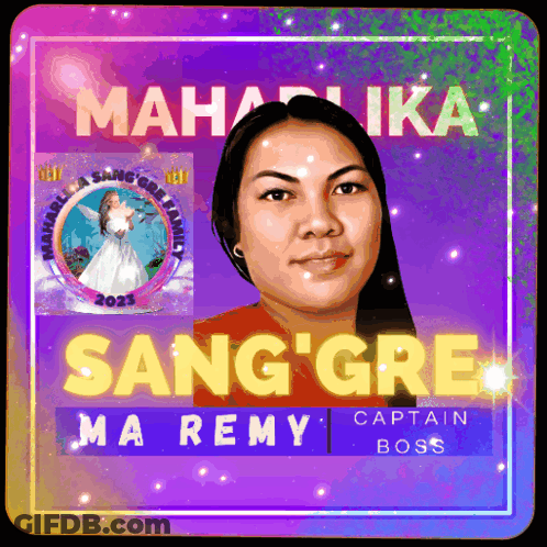 A Poster With A Woman 'S Face And The Words Sang Gre Ma Remy Captain Boss GIF