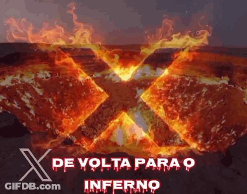A Poster With An X And The Words De Volta Para O Inferno GIF