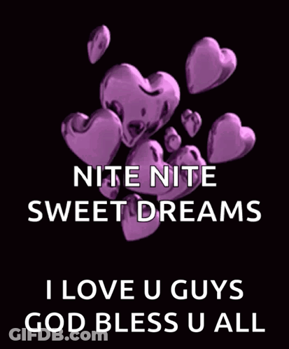 A Poster With Purple Hearts And The Words Nite Nite Sweet Dreams GIF