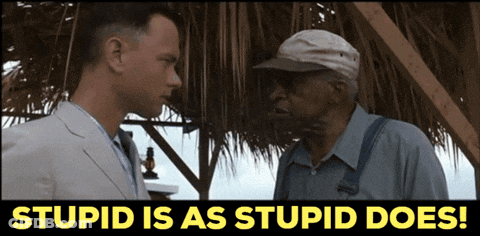 A Poster With Two Men And The Words Stupid Is As Stupid Does On It GIF