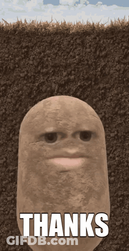 A Potato In The Dirt With The Words Thanks Written On It GIF