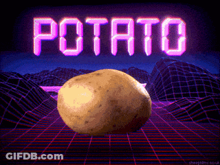 A Potato Is Sitting On A Grid With The Word Potato Above It GIF