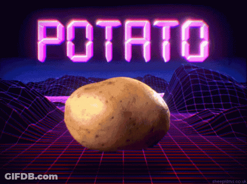 A Potato Is Sitting On A Grid With The Word Potato Behind It GIF