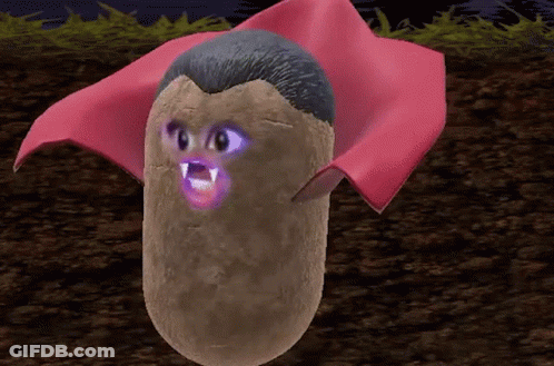 A Potato That Looks Like Dracula With Purple Eyes GIF