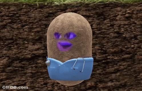 A Potato Wearing A Blue Shirt And Stethoscope Is In The Dirt GIF