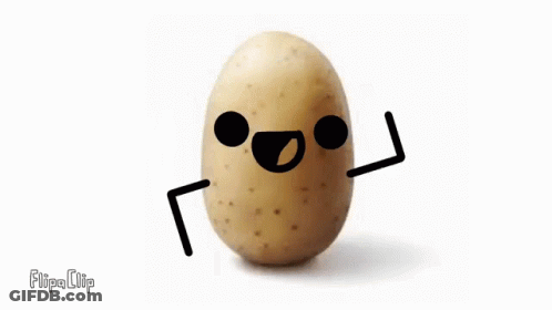 A Potato With A Face And Arms Drawn On It . GIF